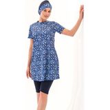 2262_4'LÜ Takım Yarı Kapalı Deniz/havuz Tesettür Mayosu - Lacivert - Sarı - 36