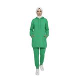 2273_Tesettür Kapüşonlu Eşofman Takımı - 3 İplik, Cepli, Oversize Rahat Kesim, Mevsimlik Spor Takım, 00430 Yeşil, 40