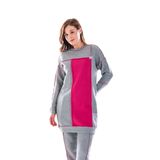 2277_Kadın Tesettür Homewear Eşofman Takım – Bisiklet Yaka Sweat, Dikiş Detaylı, Havuç Fit, FuşyaGri