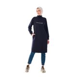2290_Kadın Tesettür Spor Tunik Elbise - Reflektör Baskılı, Dik Yakalı Fermuarlı, Cepli, Yumuşak Doku