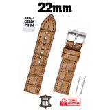22mm Açık Kahverengi Taba Kroko Spor Hakiki Deri Saat Kordonu Kayış Akıllı Pimli