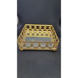 22X22X8CM Gold Renk Aynalı Cam Metal Tepsi Kare Home Nişan Çikolata 1 Adet