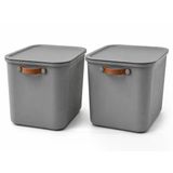 23 LT Kapaklı Organizer 2 Adet Gri Kutu – Yan Kulplu Büyük Boy Plastik Saklama ve Depolama Kutusu – Çok Amaçlı Düzenleyici Kutu – Dolap, Banyo, Ofis ve Oyuncak Düzeni İçin (40x30x25cm)