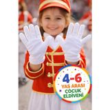 23 Nisan 4-6 Yaş Beyaz Likralı Çocuk Bando Gösteri Pandomim Eldiveni 1 Çift Esnek Polyester
