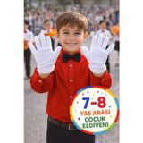 23 Nisan 7-8 Yaş Beyaz Likralı Çocuk Bando Gösteri Pandomim Eldiveni 1 Çift Esnek Polyester