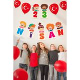 23 Nisan Bayramı Temalı Flama, Çocuk Bayramı Sınıf Ev Süsleme Okul Süsleme Hasır İpli Flama