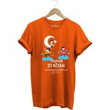 23 Nisan Çocuk Bayramı Baskılı %100 Pamuk Regular Fit Bisiklet Yaka Premium T-Shirt - 3XL - Turuncu