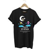 23 Nisan Çocuk Bayramı Baskılı %100 Pamuk Regular Fit Bisiklet Yaka Premium T-Shirt - Siyah