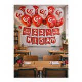 23 Nisan Dekoratif Süsü Flama Okul Süsü, Atatürklü Balon, Türk Bayrağı Pano Süsleri “3 metre led”,