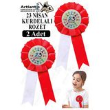 23 Nisan Kurdelalı Rozet 2 Adet Kırmızı Beyaz Yaka Rozeti Çocuk Bayram Etkinlik 15 Cm Kokart
