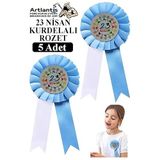 23 Nisan Kurdelalı Rozet 5 Adet Mavi Beyaz Yaka Rozeti Çocuk Bayram Etkinlik 15 Cm Kokart