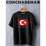 23 Nisan Türk Bayrağı Baskılı Oversize Tshirt - Siyah - M