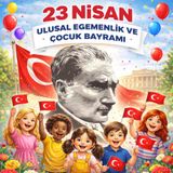 23 Nisan Ulusal Egemenlik ve Çocuk Bayramı Premium Vinil Pano Süsü 160x160 cm | Tek Parça Okul Dekoru (Model 11)