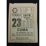 23 Temmuz 1976 Cuma İmam-Hatip Takvimi Yaprağı (Sahafiye Kitap)
