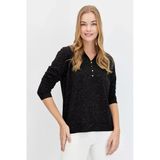 23026 Desen Triko Polo Yaka Angelina Basic Bluz