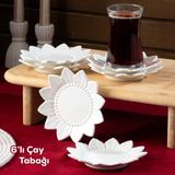 2338 Güneş Motifli 6lı Porselen Çay Tabağı Seti Beyaz - 11,5cm