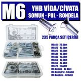 235 Parça M6 Yıldız Havşa Başlı YHB Vida/Civata Somun Pul Seti