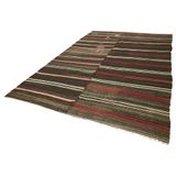 235x378 cm Çizgili Kilim Kahverengi Çizgili Yün El Dokuma Modern Geometrik Etnik Eskitme Desenli Boho Oturma Odası Salon Yolluk Koridor Mutfak Halısı