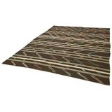 236x313 cm Çizgili Kilim Kahverengi Çizgili Yün El Dokuma Modern Geometrik Etnik Eskitme Desenli Boho Oturma Odası Salon Yolluk Koridor Mutfak Halısı