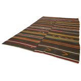 236x351 cm Çizgili Kilim Kahverengi Çizgili Yün El Dokuma Modern Geometrik Etnik Eskitme Desenli Boho Oturma Odası Salon Yolluk Koridor Mutfak Halısı