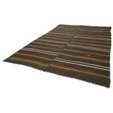 238x377 cm Çizgili Kilim Kahverengi Çizgili Yün El Dokuma Modern Geometrik Etnik Eskitme Desenli Boho Oturma Odası Salon Yolluk Koridor Mutfak Halısı