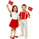 23NISAN–19MAYIS– 29EKIM Özel Gün Çocuk Kostüm|kız Etek&tişört&toka+Erkek Pantolon&gömlek&papyon Askı - Kırmızı - Beyaz - 10 Yaş