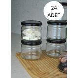 24 Adet 300 ml Metal Siyah Kapaklı Konserve Şeffaf Cam Magnolya Kavanoz Magnolia Tatlı