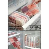 24 Adet 4 Bölmeli Öğünlük Et Sebze Mini Saklama Kabı Buzluk Kıyma Organizer Düzenleyici