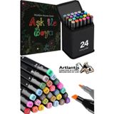 24 Adet Çift Taraflı Marker Kalem Çantalı 1 Paket 24 Renk Touch Markör Aşk İle Boya Mandala Büyüklere Boyama Kitabı