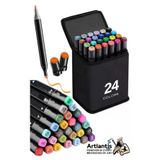 24 Adet Cift Tarafli Marker Kalem Cantali 1 Paket 24 Renk Touch Markor Cift Uclu Keceli Kalem Sanat Tasarim Hobi