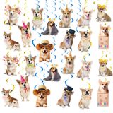 24 adet Corgi asılı girdap süslemeleri Corgi tavan flamalar asılı süslemeleri Corgi parti süslemeleri Corgi köpek doğum günü partisi malzemeleri