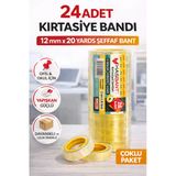 24 Adet Kırtasiye Bandı 12 Mm X 20 Yards Şeffaf Bant Güçlü Yapışkan Ofis Okul Ev Kullanımı Bant Seti