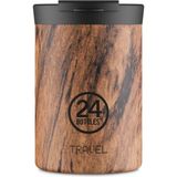 24 Bottles 350 ml Kahverengi Travel Tumbler Sequoia Wood Paslanmaz Çelik Termos Bardak