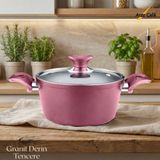 24 Cm Granit Derin Tencere Cam Kapak - Mürdüm