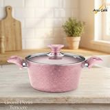 24 Cm Granit Derin Tencere Cam Kapak - Pembe