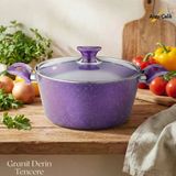 24 Cm Granit Derin Tencere Cam Kapak - Violet
