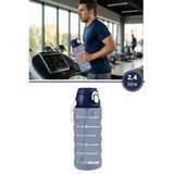 2,4 Litre Zaman Çizelgeli Motivasyon Su Matarası, Pipetli Sızdırmaz Fitness Sporcu Su Şişesi