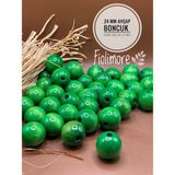 24 mm Ahşap Boncuk (50 Gram 11 Adet) Dar Delik Çapı 5 mm Makrome Çanta Bileklik Takı Renkli - Yeşil