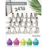 24 Parça Krema Duyu Seti Orta Boy Şanti Duyu Çelik Pasta Süsleme Duyu-dolgusu Beyaz