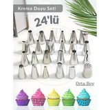 24 Parça Krema Duyu Seti Orta Boy Şanti Duyu Çelik Pasta Süsleme Duyu-Dolgusu