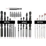 24 Parça Matkap Ucu ve Dübel Seti - Ahşap, Beton ve Metal Delme Uçları, 5-6-8-10MM Renkli Dübe - Çok Renkli