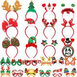 24 Parça Noel Saç Bantları ve Gözlük Çerçeveleri Paket Seti, Noel Partisi Şekerleri, Noel Baba Şapkalı Sevimli Gözlük Şapkaları Seti, Kardan Adam, Ağaç Tasarımları, Noel Partisi Malzemeleri, Dekor,