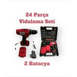 24 Parça Şarjlı Vidalama Seti 2 Bataryalı, Pratik ve Güçlü Takım - Seçenek 1