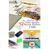 24 Renk Kuru Boya Adel 25X35 cm Telli Spralli Resim Defteri Hamur Silgi Kalemtraş 15 Yaprak Resim Defteri Kuruboya - Çok Renkli - Tam Boy - 25x35cm