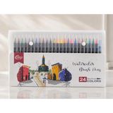 24 Renk Sulu Boya Fırça Kalemi Seti – Watercolor Brush Pens, Su Hazneli Fırça Kalemli - Çok Renkli