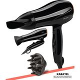 2400W Dc Motor Katlanabilir Saç Kurutma Makinesi, Hız ve Isı Ayarlı, Siyah - Ahşap