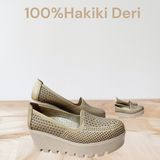 2403 Bej Deri Dolgu Topuk Ayakkabı - 0019 Bej