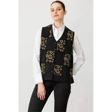24084 Desen Triko Pıtırcık Çiçekli Patchwork Keçe Yelek
