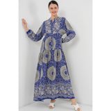 2423 Otantik Desenli Tesettür Elbise - Saks 4 - 38