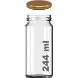 244 ml Kavanoz Metal Gold Konserve Kapaklı 244 cc Şeffaf Uzun Cam Kavanoz 1 Adet - Altın